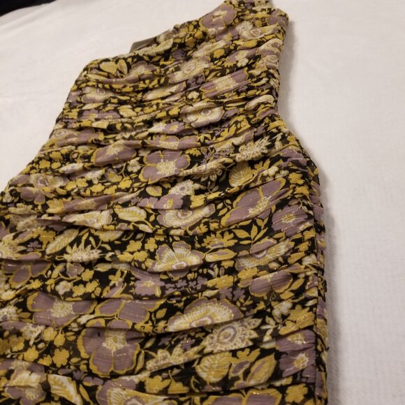 NWT Zara One Shoulder Dress Gold Pleated Floral Mini Ruched Bodycon Formal Dress - Picture 7 of 16